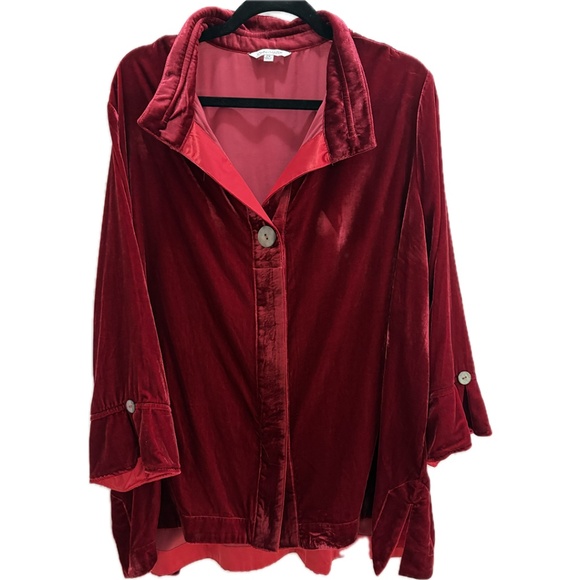 NWT John Mark Elegant Ruby Red Women's Plus Size Stretch Velvet Tunic Top - Picture 2 of 8